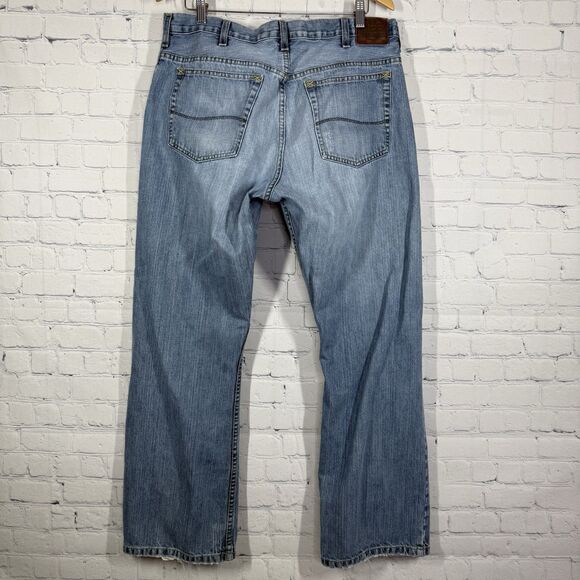 VTG 90’s Lee Dungarees Jeans Men Size 34 Relaxed Boot Cut Blue Denim Baggy Loose - Picture 2 of 15